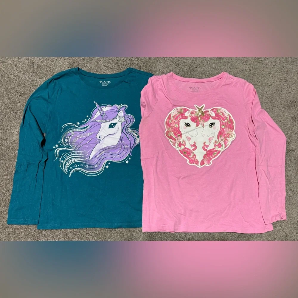 The Children's Place Teal and Pink Unicorn Sweaters